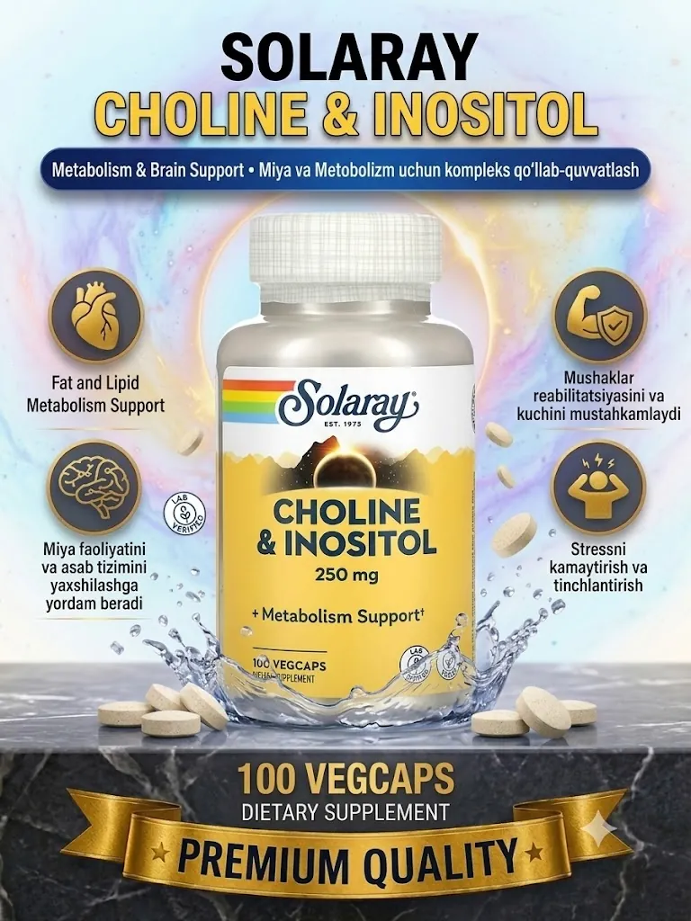 Solaray Choline & Inositol — miya, xotira va jigar uchun