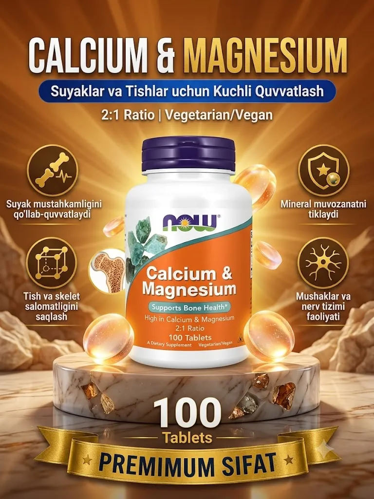 NOW Calcium & Magnesium — suyak va asab uchun kompleks