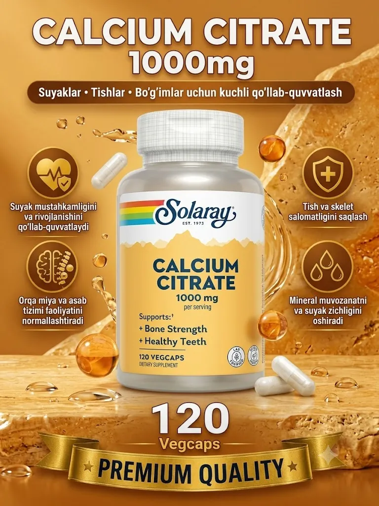 Solaray Calcium Citrate — suyak va tish uchun kaltsiy