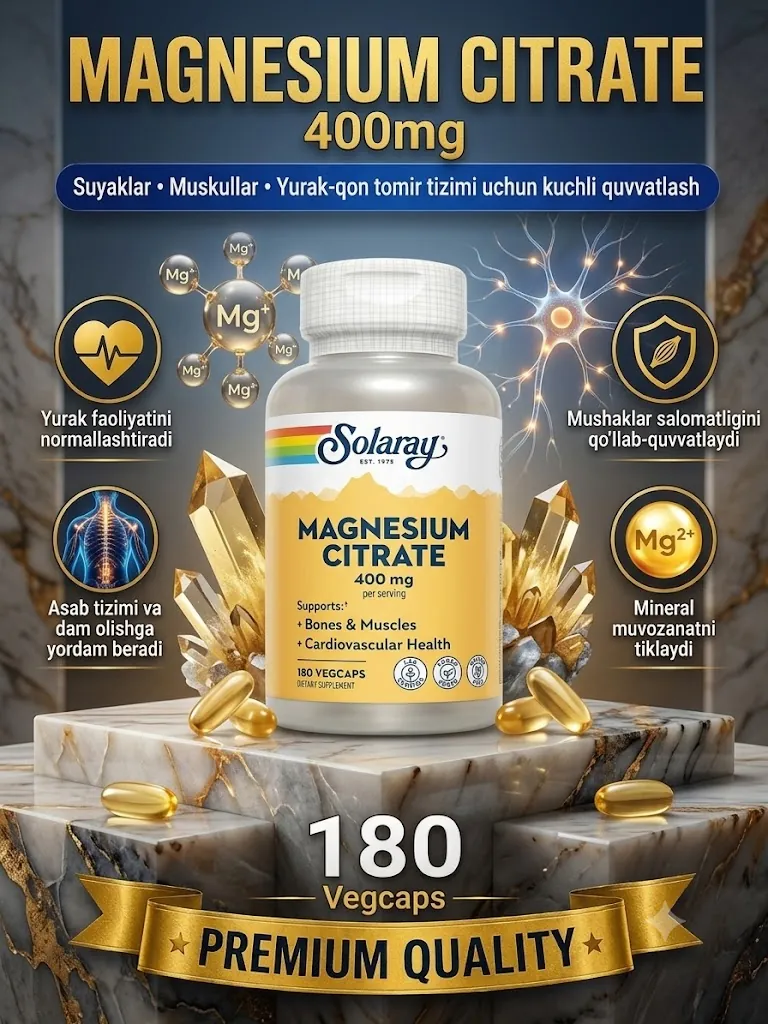 Solaray Magnesium Citrate — asab, mushak va uyqu uchun magniy
