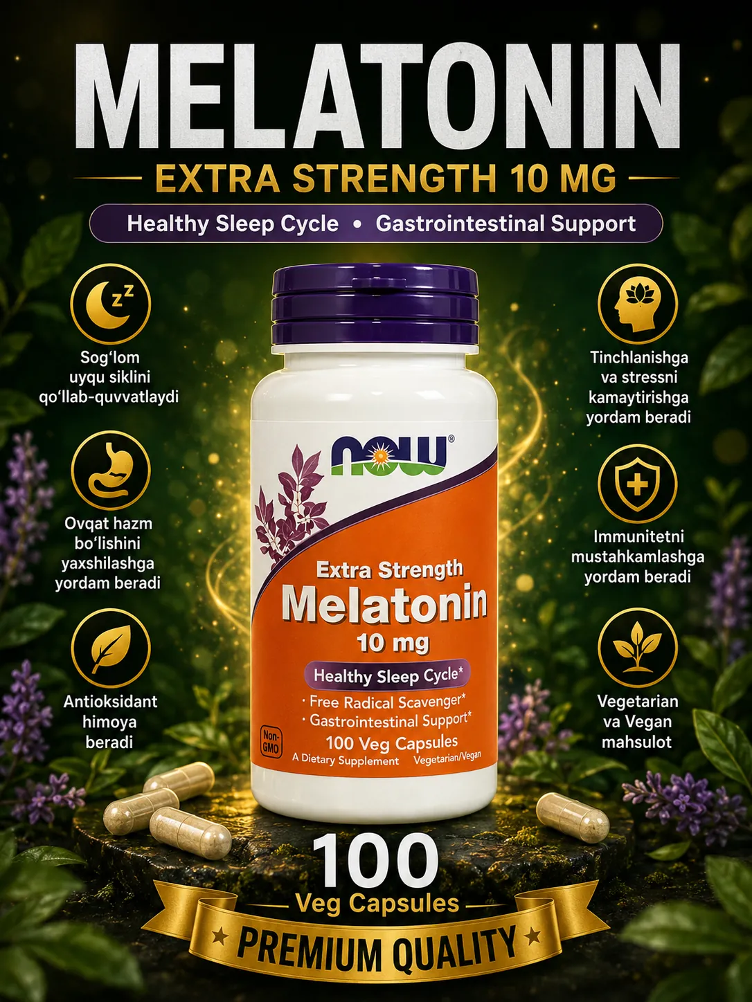 NOW Melatonin — sog'lom uyqu uchun