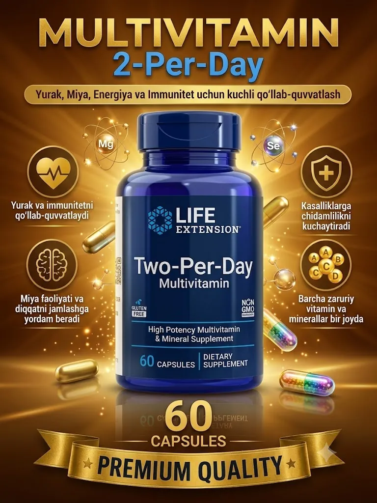 Life Extension Two-Per-Day — kuchli kunlik multivitamin