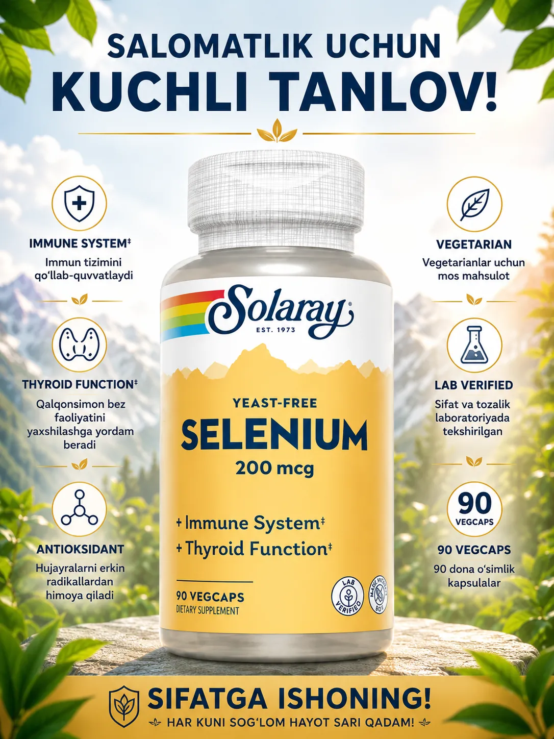 Solaray Selenium — antioksidant va immunitet uchun